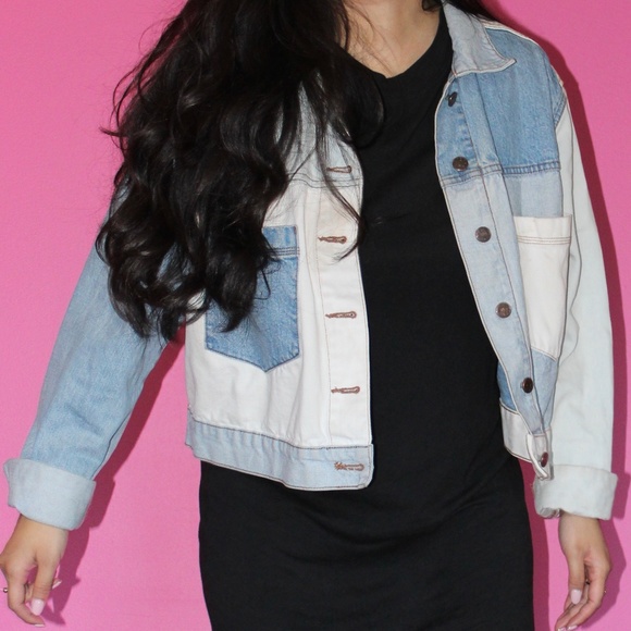 pink patchwork denim jacket